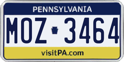 PA license plate MOZ3464