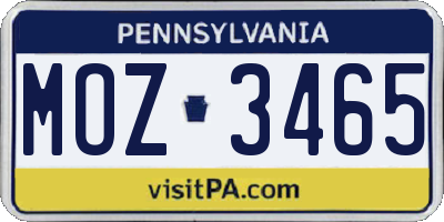 PA license plate MOZ3465