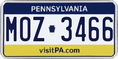 PA license plate MOZ3466