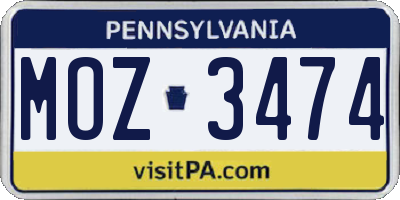 PA license plate MOZ3474