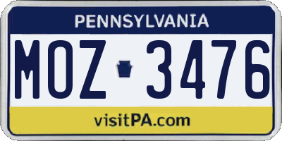 PA license plate MOZ3476