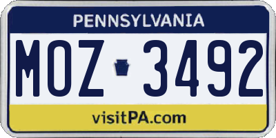 PA license plate MOZ3492