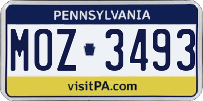 PA license plate MOZ3493