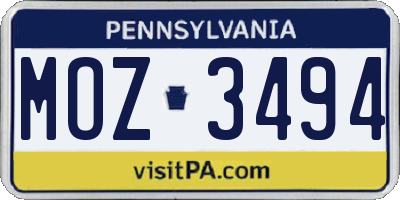 PA license plate MOZ3494