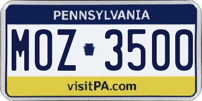 PA license plate MOZ3500
