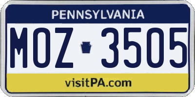PA license plate MOZ3505