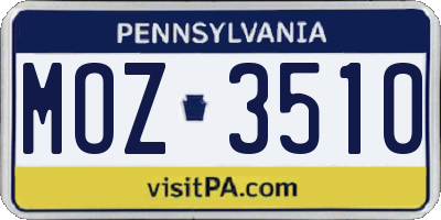 PA license plate MOZ3510