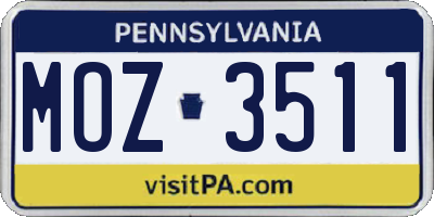 PA license plate MOZ3511
