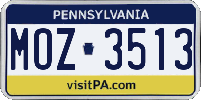 PA license plate MOZ3513