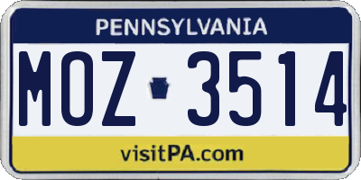 PA license plate MOZ3514