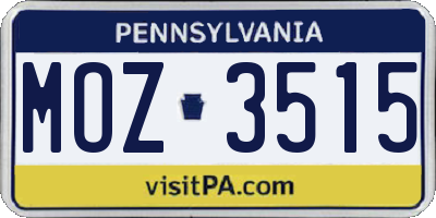 PA license plate MOZ3515