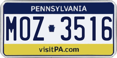 PA license plate MOZ3516