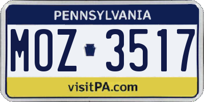 PA license plate MOZ3517