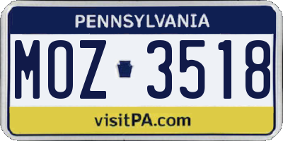 PA license plate MOZ3518
