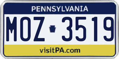 PA license plate MOZ3519