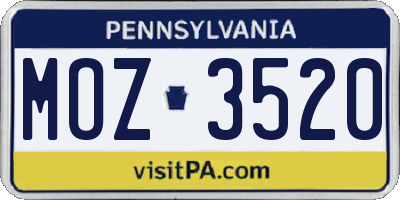 PA license plate MOZ3520