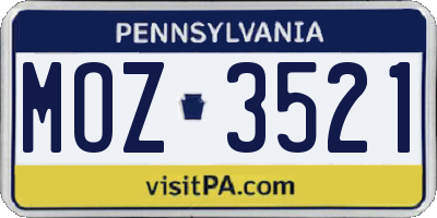 PA license plate MOZ3521