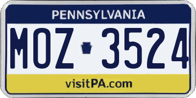 PA license plate MOZ3524