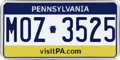 PA license plate MOZ3525