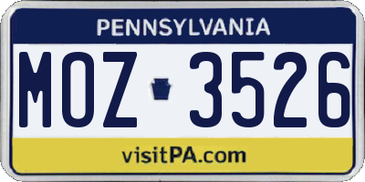 PA license plate MOZ3526