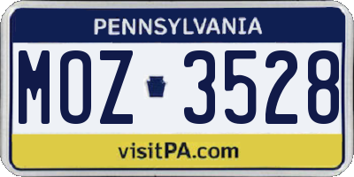 PA license plate MOZ3528