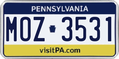 PA license plate MOZ3531