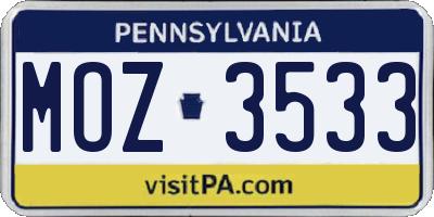 PA license plate MOZ3533