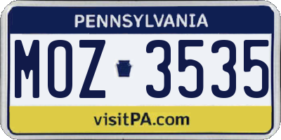 PA license plate MOZ3535