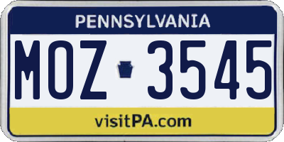 PA license plate MOZ3545