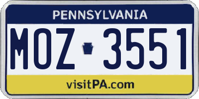 PA license plate MOZ3551