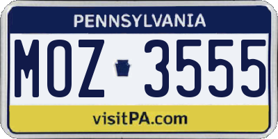 PA license plate MOZ3555