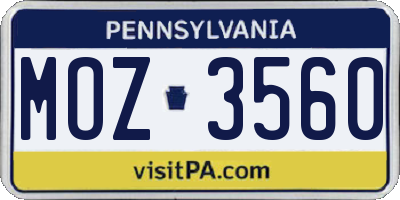 PA license plate MOZ3560