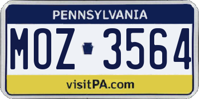 PA license plate MOZ3564