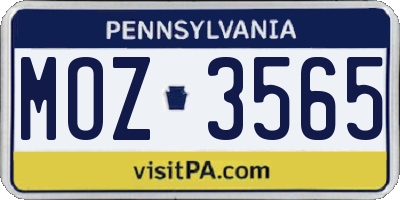PA license plate MOZ3565
