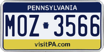 PA license plate MOZ3566