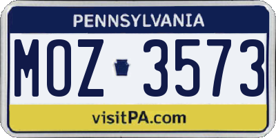 PA license plate MOZ3573