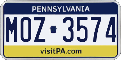 PA license plate MOZ3574