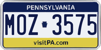PA license plate MOZ3575