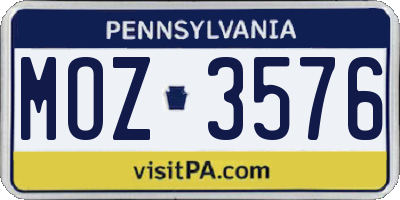 PA license plate MOZ3576