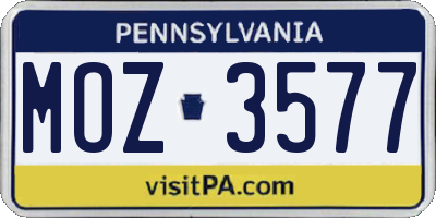 PA license plate MOZ3577