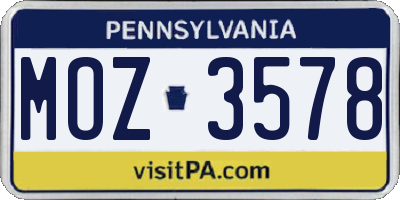 PA license plate MOZ3578