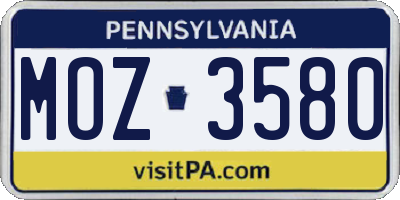 PA license plate MOZ3580