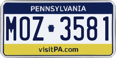 PA license plate MOZ3581