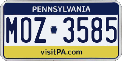 PA license plate MOZ3585