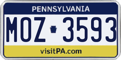PA license plate MOZ3593