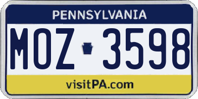 PA license plate MOZ3598
