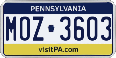 PA license plate MOZ3603
