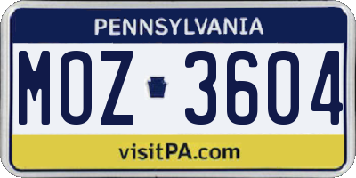 PA license plate MOZ3604