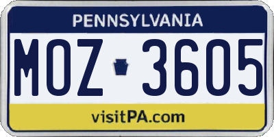 PA license plate MOZ3605