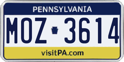 PA license plate MOZ3614